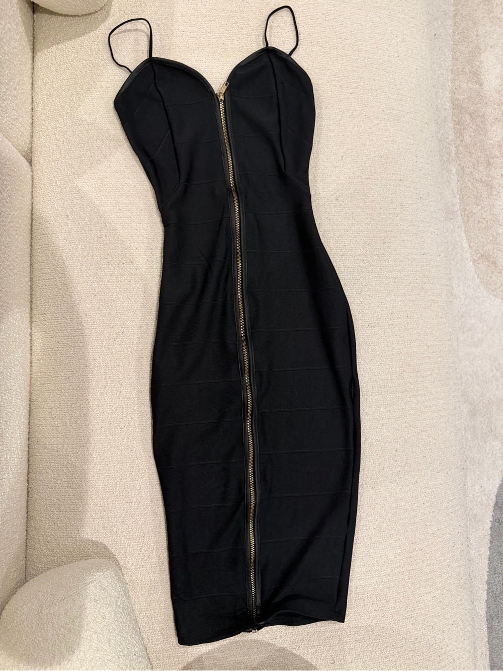 Boohoo Black Midi Bodycon Dress with Gold Zip - Picture 10 of 11